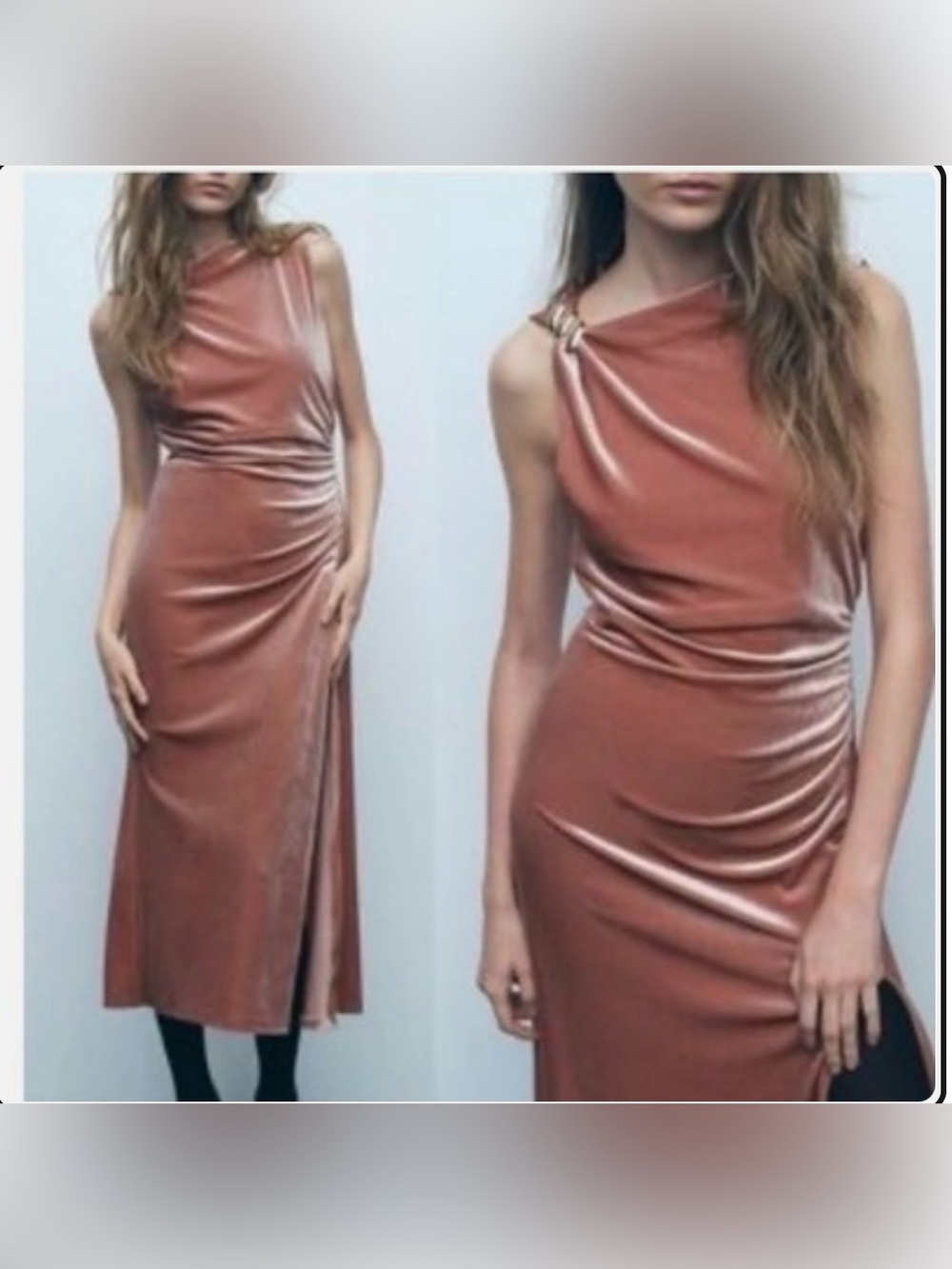 NEW Zara Lux Velvet Split Hem Ruching Midi Dress size M Coquette Cocktail Glam